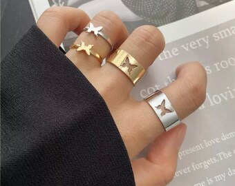 CHENGHONG Butterfly Ring 925 Sterling Silver Stereoscopic Nature Butterfly Jewelry for Mom Minimalist Animal Statement Promise Engagement Wedding Ring for Women,Sizes 7-9