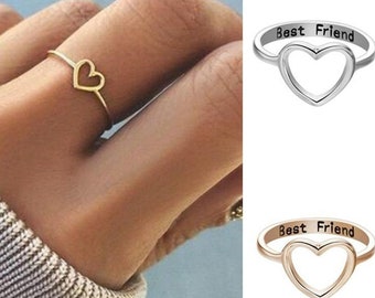 Fuqimanman2020 2pcs Silver and Rose Gold Open Heart Best Friends Promise Ring Set Graduation Gift