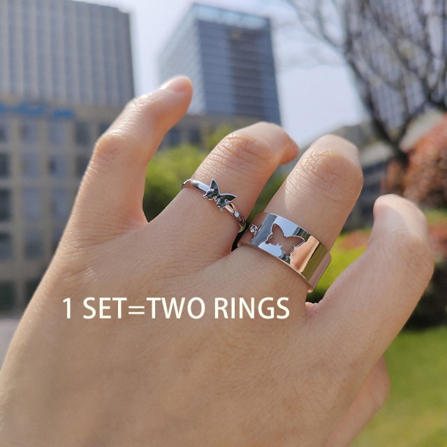 Men Lover Couple Ring Set Open Cuff 