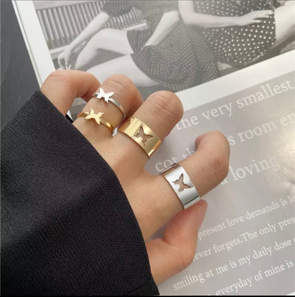 Butterfly Rings For Women Men Lover Couple Ring Set Open Cuff Engagem…