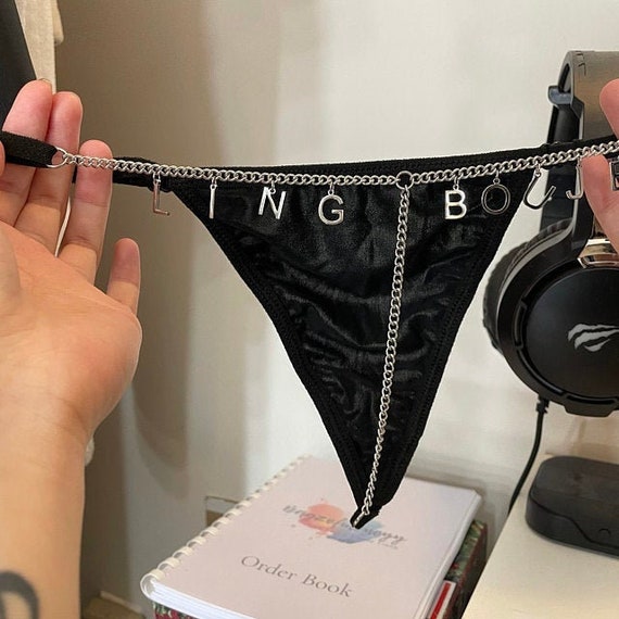 Custom Letter Charm Chain G-string Thong, Panties, Underwear