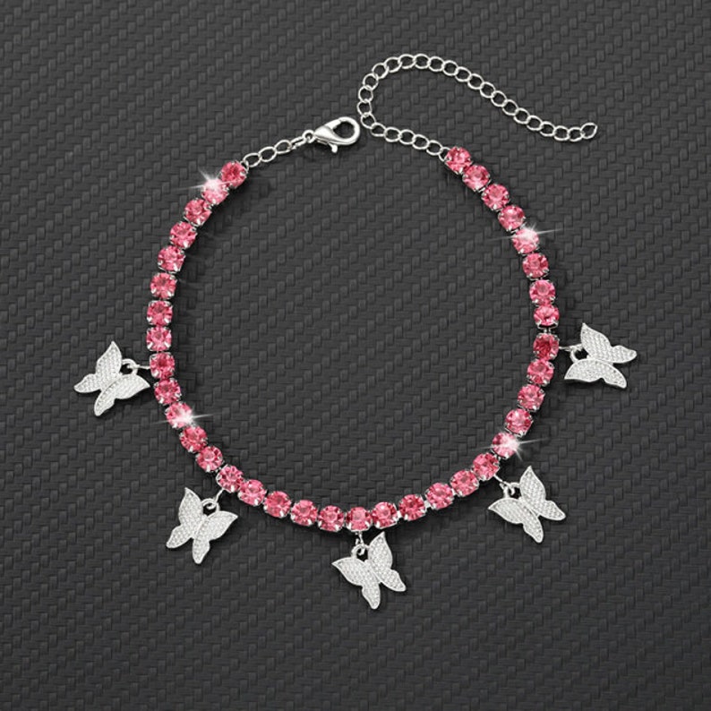 Gold Butterfly Anklet Rhinestone Crystal Butterfly Anklets For Etsy