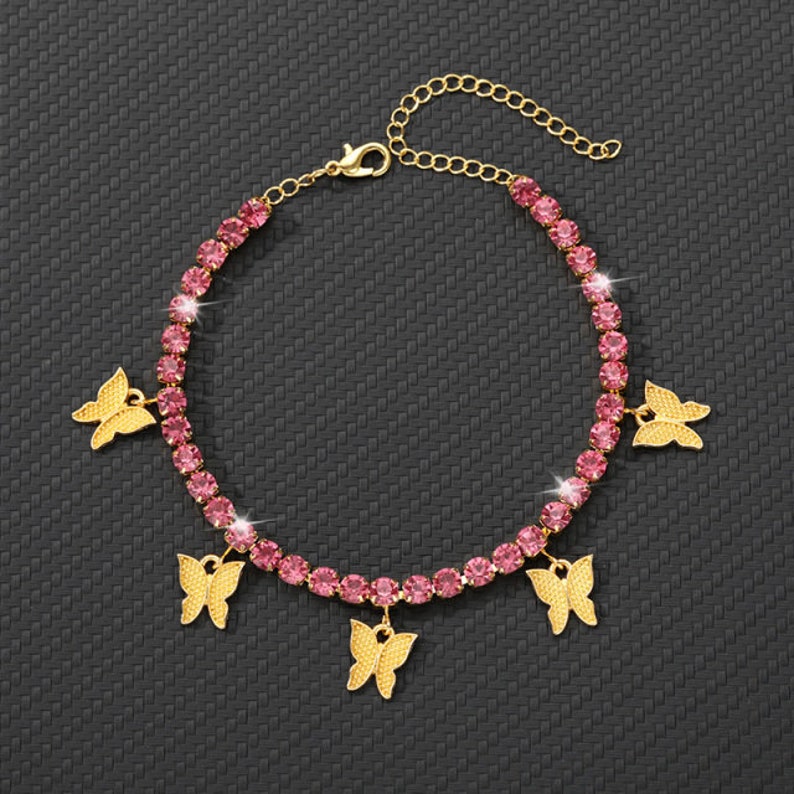 Gold Butterfly Anklet Rhinestone Crystal Butterfly Anklets For Etsy