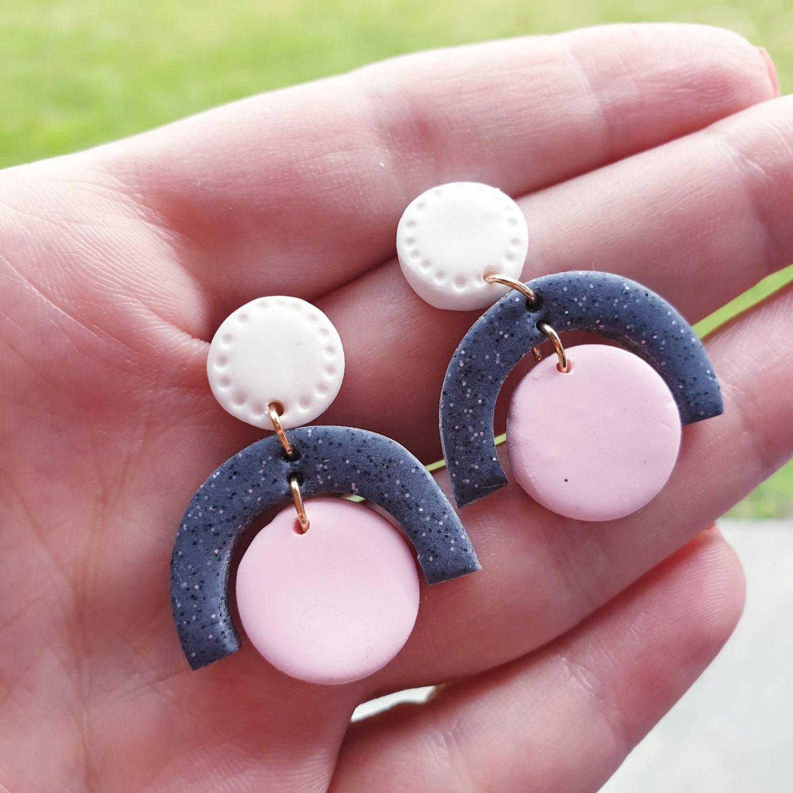 Candy Collection Dangle Clay Earrings Gray and Pink Cute Etsy UK
