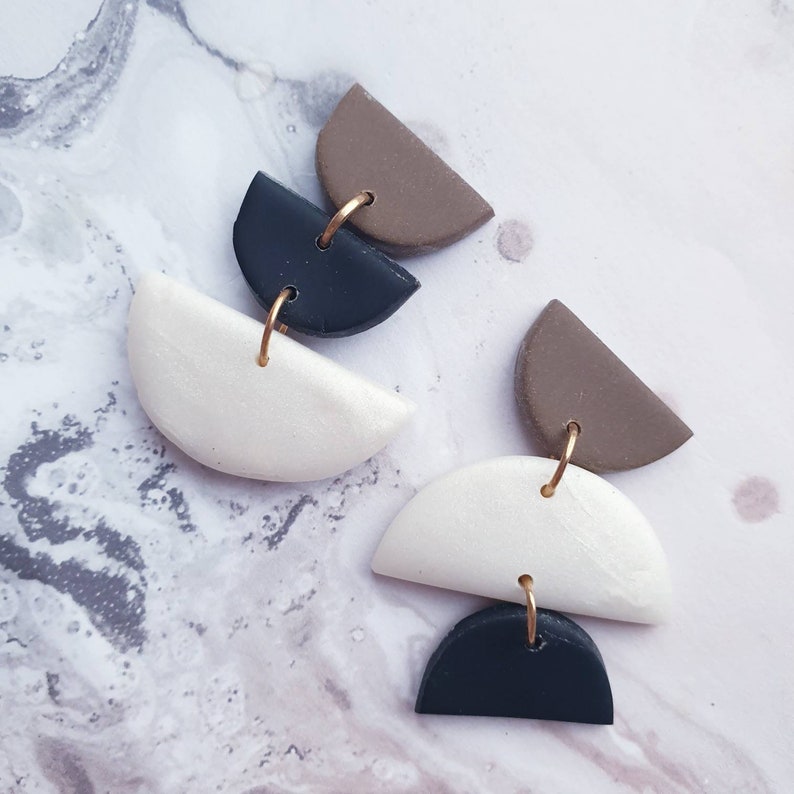 Mismatched Earrings Color Block Dangles Pearl Brown and Black Earrings Semicircle Jewelry Geo Gift for Her Friend Basic Jewelry Earrings