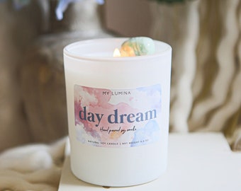 Day Dream Intention Candle with Citronella and Eucalyptus Aromatherapy Scent and Amazonite Crystal