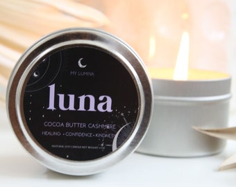 Luna Moon Mini Intentional Candle made with Natural Soy Wax and aromatherapy scent of Cocoa Cashmere | Essential Oil Candle | Candle Gift