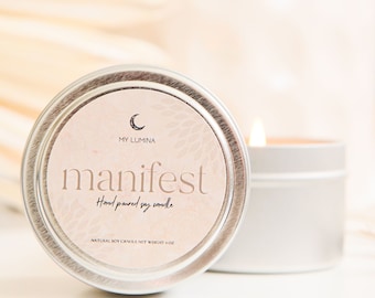 Manifest Mini Intention Candle made with Natural Soy Wax and aromatherapy scent of Vanilla Birch