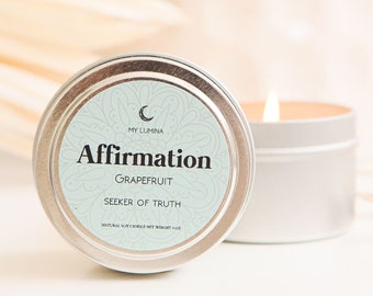 Affirmation Mini Intention Candle made with Natural Soy Wax and Aromatherapy scent of Grape Fruit | Essential Oil Candle | Candle Gift