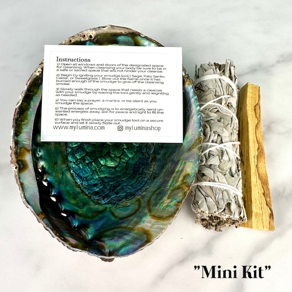 Smudging kit white sage w/ crystals, Abalone shell, smudging sticks, white sage, crystal kits