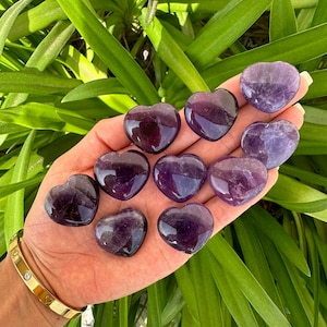 Amethyst Crystal Bundle of 10 Heart 1” (25mm) |Heart Carving | Amethyst Heart Crystal | Heart Crystal | Heart Decor | Stone Heart