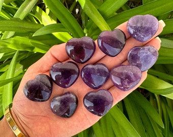 Amethyst Crystal Bundle of 10 Heart 1” (25mm) |Heart Carving | Amethyst Heart Crystal | Heart Crystal | Heart Decor | Stone Heart