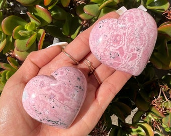 Rhodonite Heart Crystal, Healing love crystal, pink heart crystal