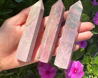 Rhodonite Tower Crystal, Healing love crystal, pink crystal