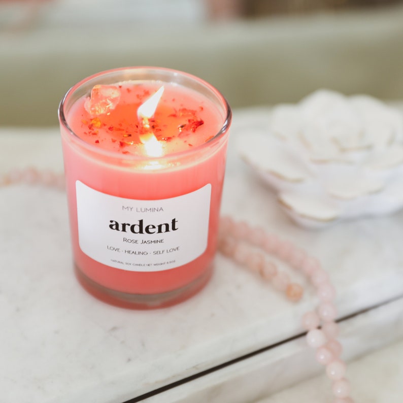 Jasmine Rose Scented Candle Jar Self Love Candle With Dried Etsy