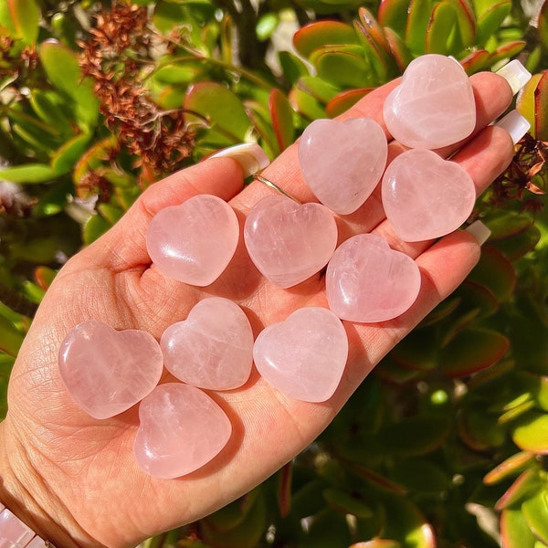 Rose Quartz Crystal Bundle of 10 Heart 1” (25mm) |Heart Carving | Rose Quartz Crystal | Heart Crystal | Heart Decor | Stone Heart
