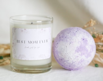 Mothers Day gift Candle Box with 6.5oz Scented Candle and Lavender Bath Bomb | Mothers Day Gift Set | Gift for Mom | Relaxing Soy Candle