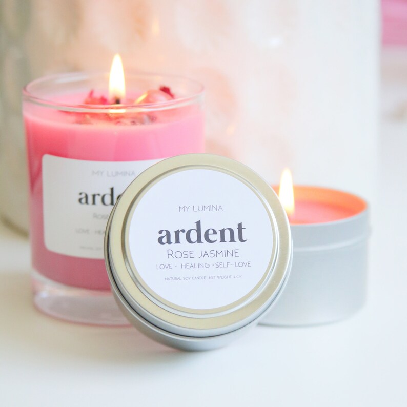 Jasmine Rose Scented Candle Jar Self Love Candle With Dried Etsy
