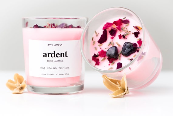 Jasmine Rose Scented Candle Jar Self Love Candle With Dried Rose