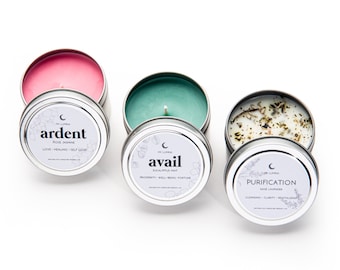 Set Bundle 3 Mini Tin Candles I 4oz Tin Candles I Candle Tin Sale I Natural Soy Candle Gift I Candle Tin Sale