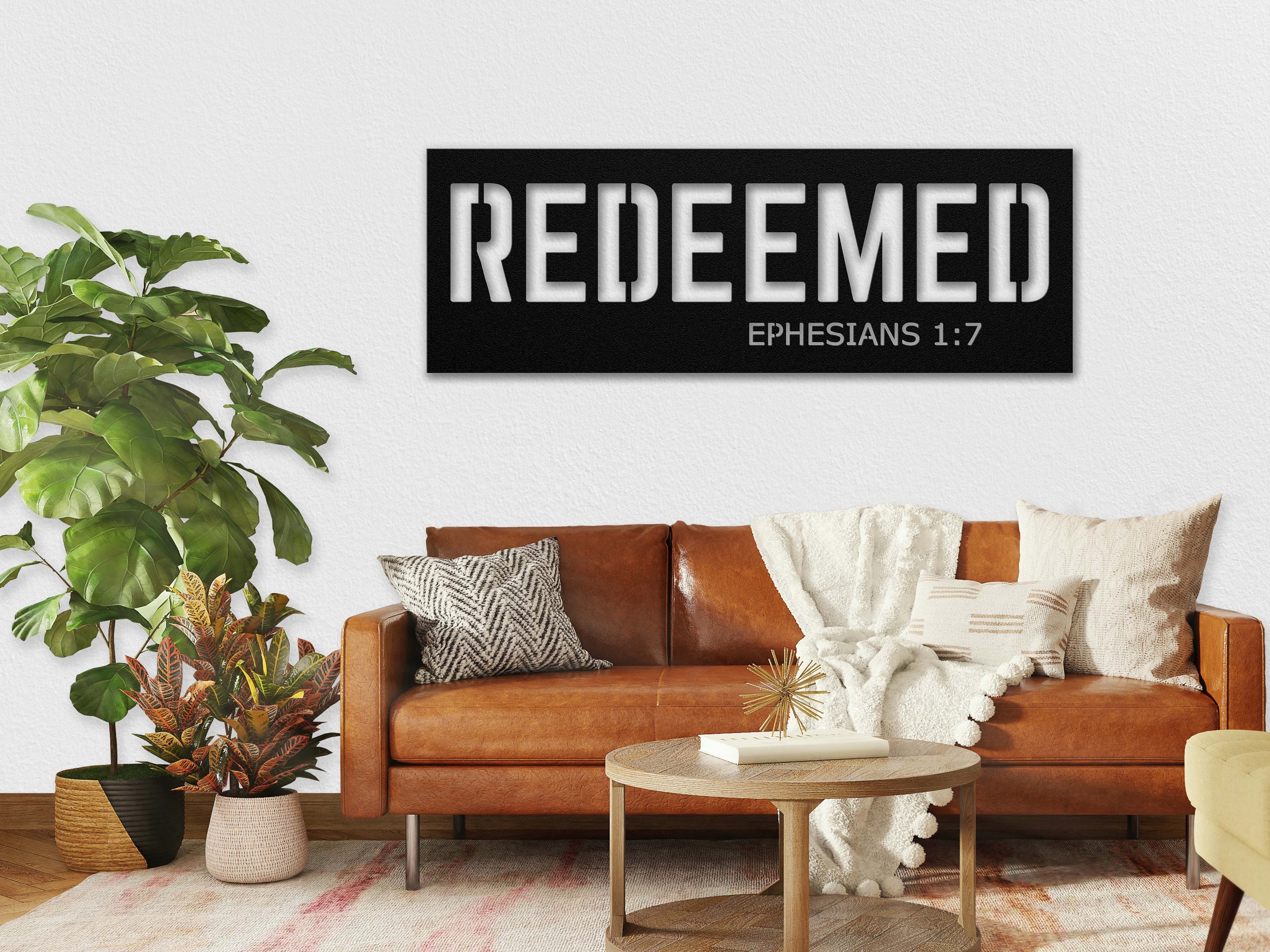 Christian Metal Wall Art Ephesians 1:7, Redeemed Metal Sign, Bible Verse Wall Art, Bible Verse Home Decor, Christian Gift For Him