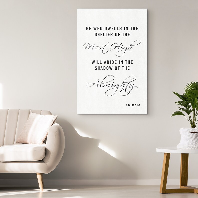 Psalms 91:1 Wall Art He Who Dwells white