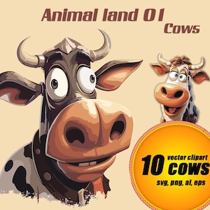 10 Vector COWS, best selling art, calf, head, AI, PNG, eps, cow svg, cow print, muzzle, funny, svg files, digital download, cow png