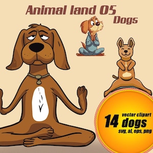 Grappige honden vector clipart, 12 afbeeldingen in svg, PNG, grappige svg, kids graphics, honden clipart, yoga hond figuur, commercieel gebruik dierlijke clipart