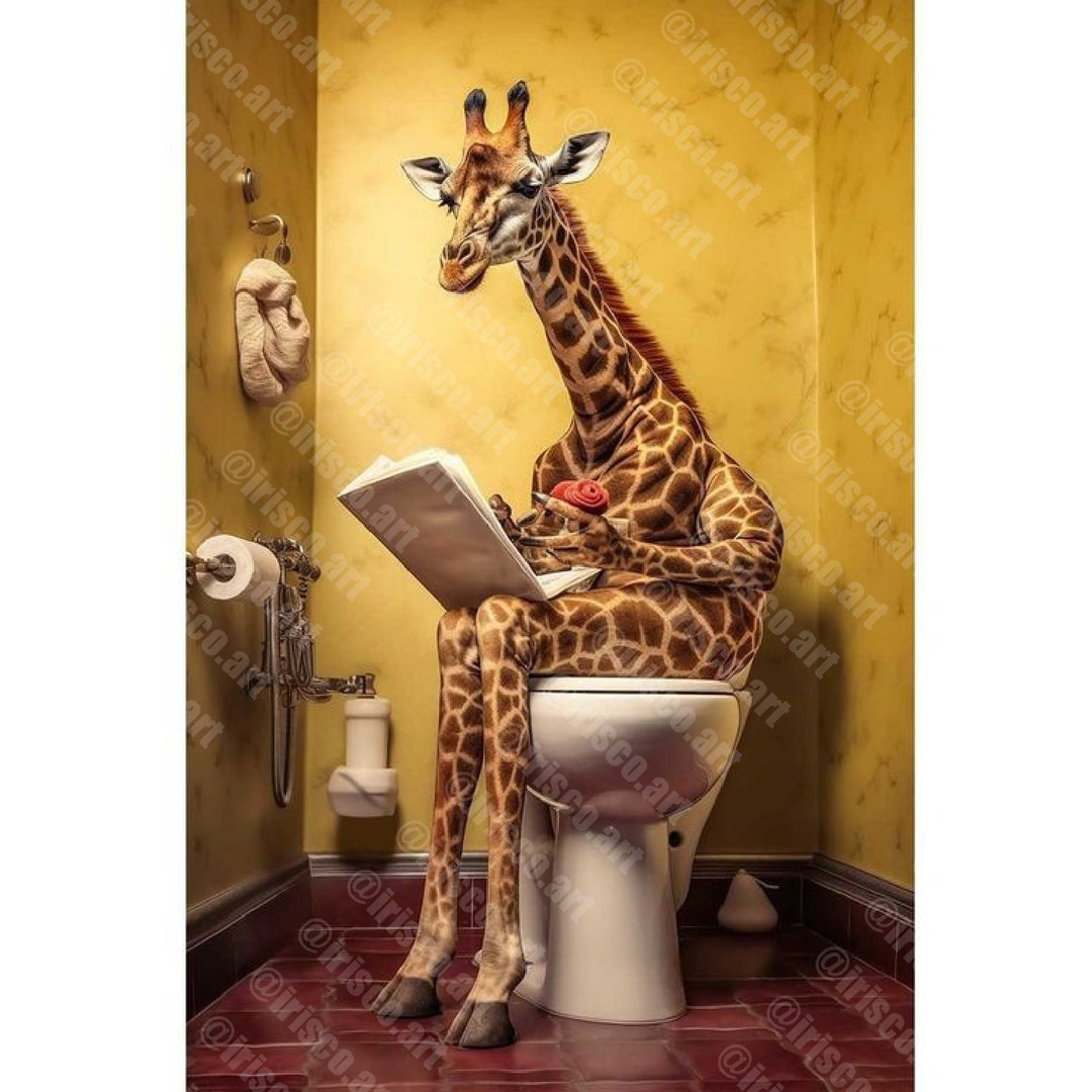 Giraffe on the Toilet, Funny Print for the Bathroom, Toilet Poster ...