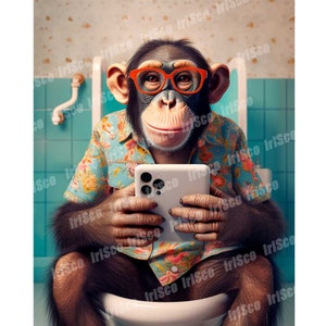Monkey in toilet funny poster, print for the bathroom, humor wc poster, monkey toilette, humor printable