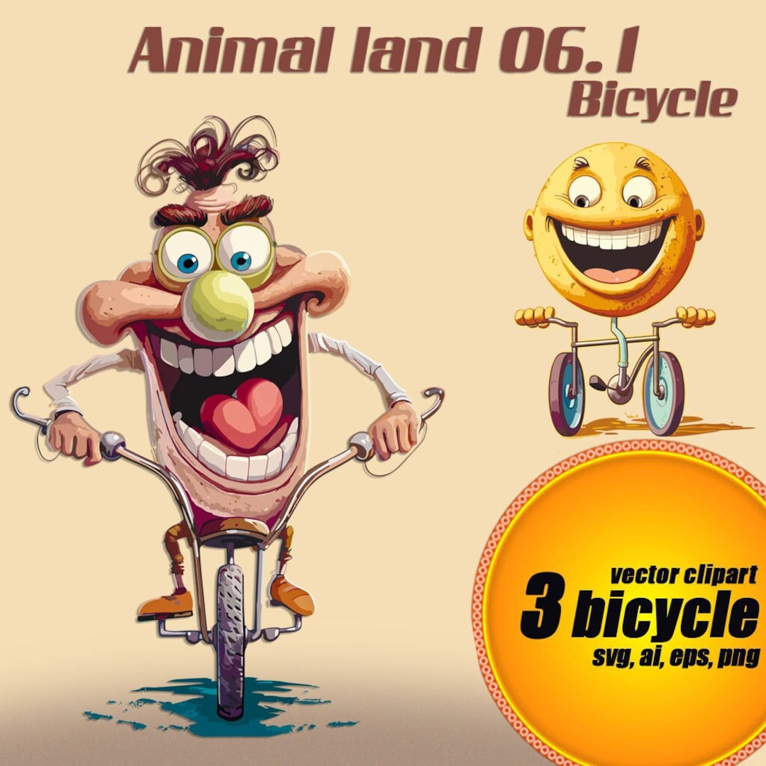 Funny Bicycles Vector Clipart, 3 Images in Svg, Ai, PNG, High Quality ...