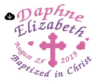 Embroidery Design Machine File DIGITAL Baby Girl Boy Birth Stats Announcement Baptism Christening Religion Cross AM PM Template Personalized