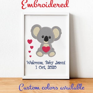 Custom Baby Boy Gift Bear Nursery Frame Embroidery Newborn Personalized Koala Birth Stats Monogram Birthday Keepsake Unique New Mom Gift image 6