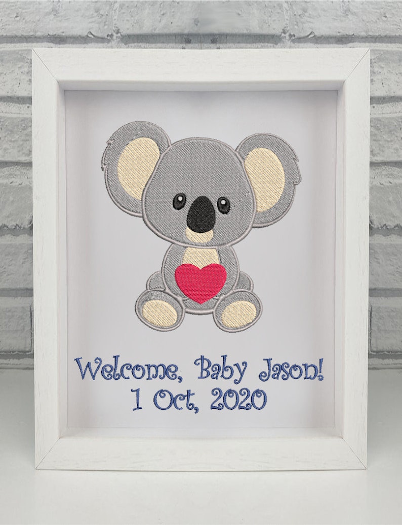 Custom Baby Boy Gift Bear Nursery Frame Embroidery Newborn Personalized Koala Birth Stats Monogram Birthday Keepsake Unique New Mom Gift image 2