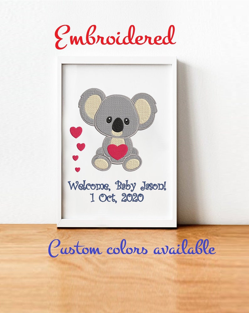 Custom Baby Boy Gift Bear Nursery Frame Embroidery Newborn Personalized Koala Birth Stats Monogram Birthday Keepsake Unique New Mom Gift image 6