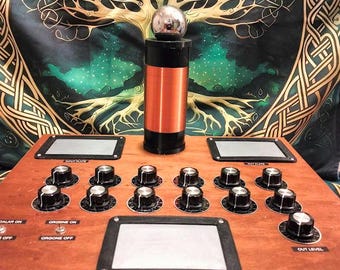 High quality Radionics machine LK Electronics RAD12-1 handcrafted wooden console with 12 dials orgonite pyramid scalar waves.