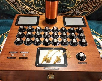 High quality Radionics machine LK Electronics RAD24-1 handcrafted wooden console with 24 dials orgonite pyramid scalar waves.