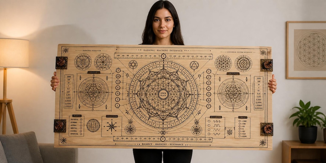 Radionic Machine Interface Laser Engraved Geometric Board 75 X 40 Cm ...