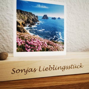 Geschenk Kartenhalter, Fotohalter mit Vase aus Eiche oder Ahorn, individuelle Gravur, personalisierbar, individualisierbar, Reagenzglas