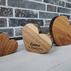 Wooden heart "wood flipping" gift made from solid oak; oiled / natural; customizable; Birth, wedding, baby, star child, love Mother's Day