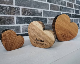 Wooden heart "wood flipping" gift made from solid oak; oiled / natural; customizable; Birth, wedding, baby, star child, love Mother's Day