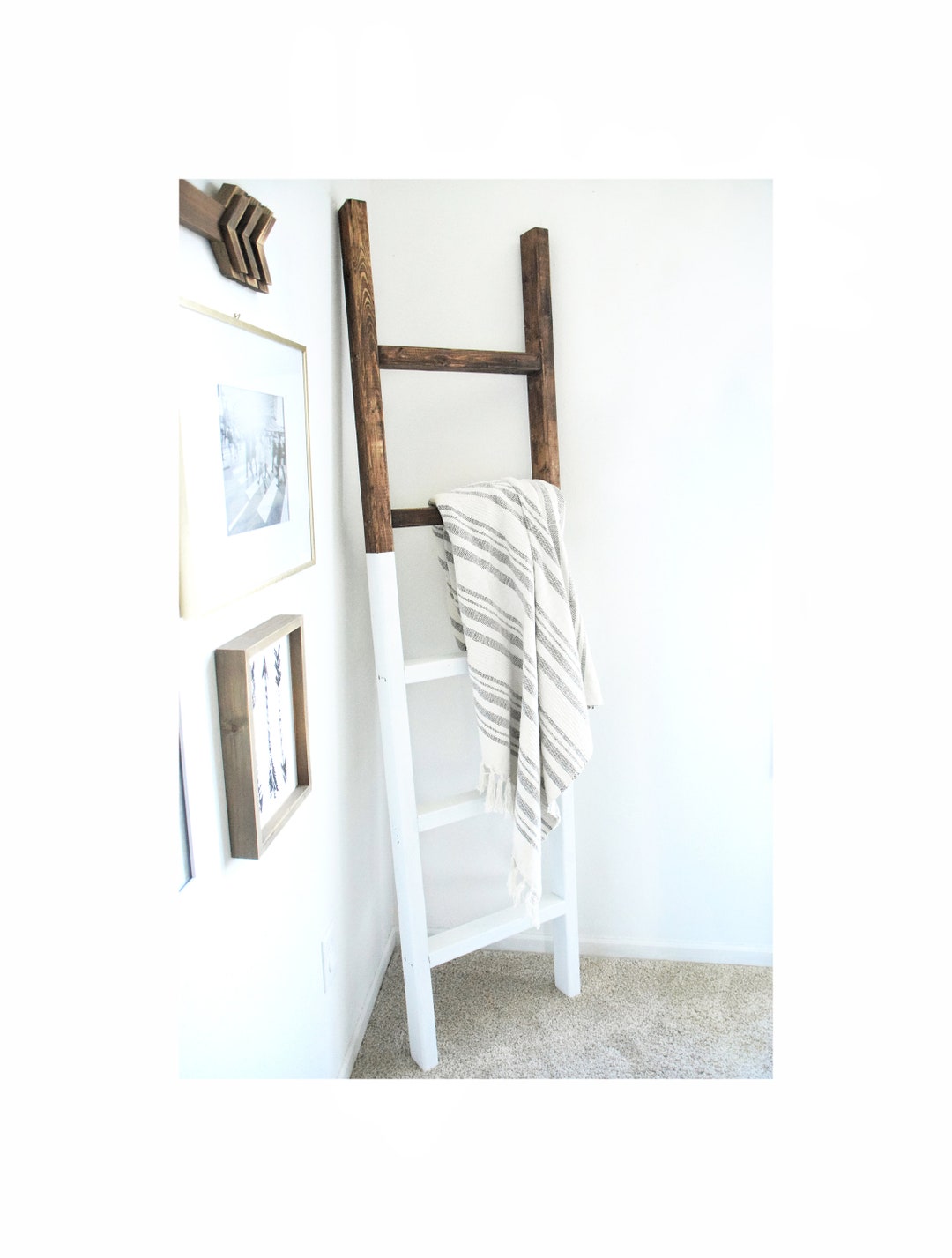 6 Foot White Dipped Rustic Blanket Ladder Twotoned Towel Etsy