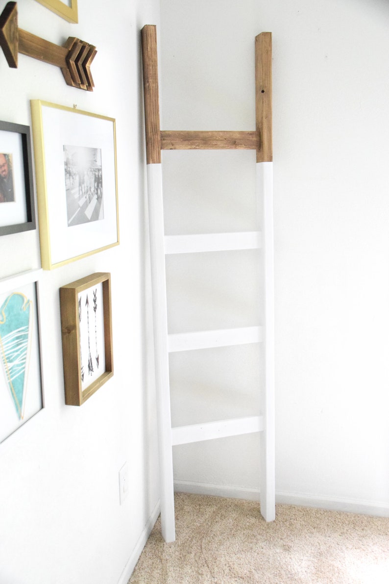 6 Foot White Dipped Rustic Blanket Ladder TwoToned Towel Etsy