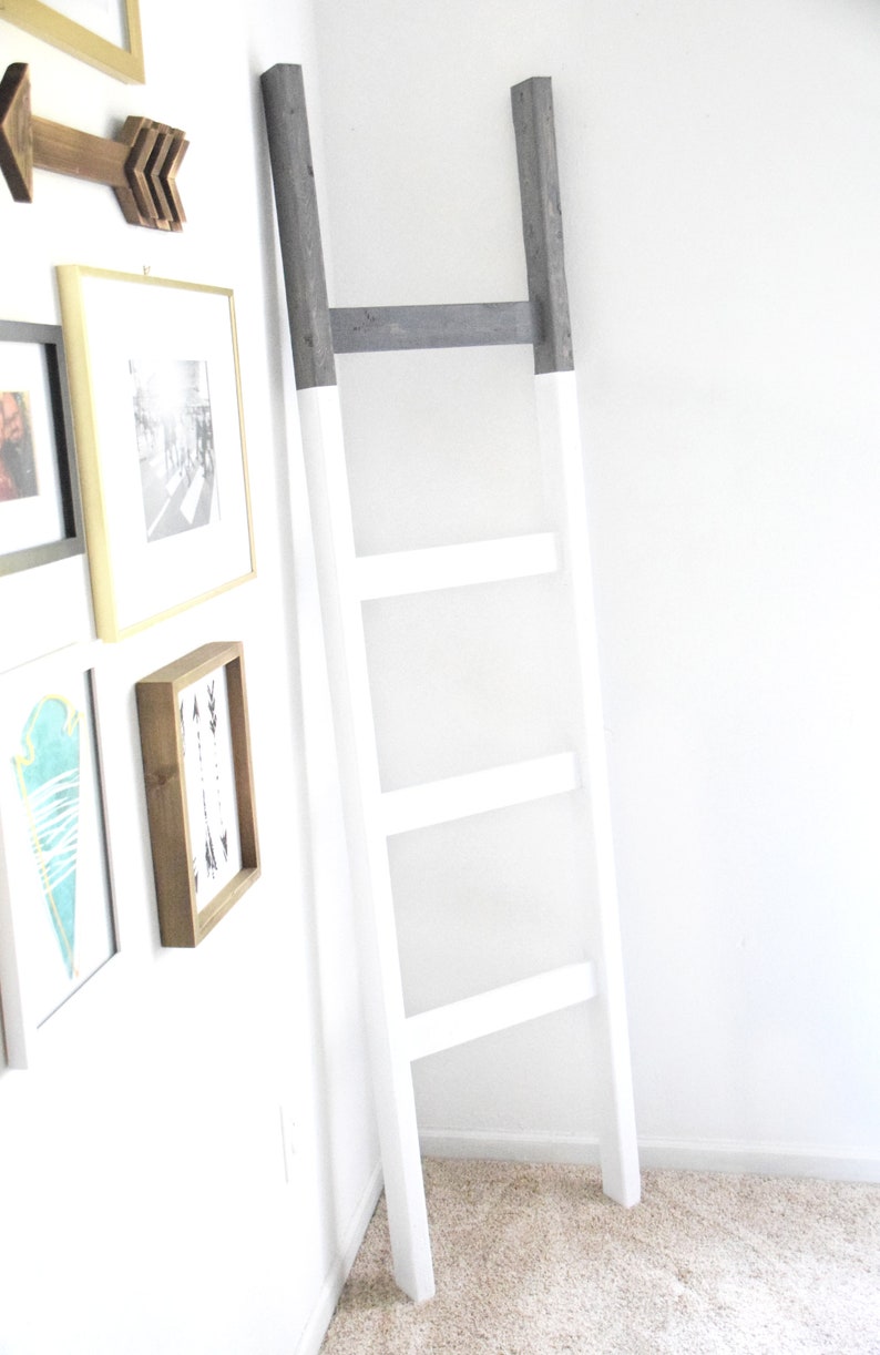 6 Foot White Dipped Rustic Blanket Ladder Twotoned Towel Etsy