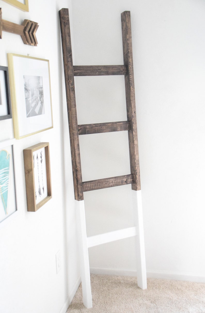 6 Foot White Dipped Rustic Blanket Ladder Twotoned Towel Etsy