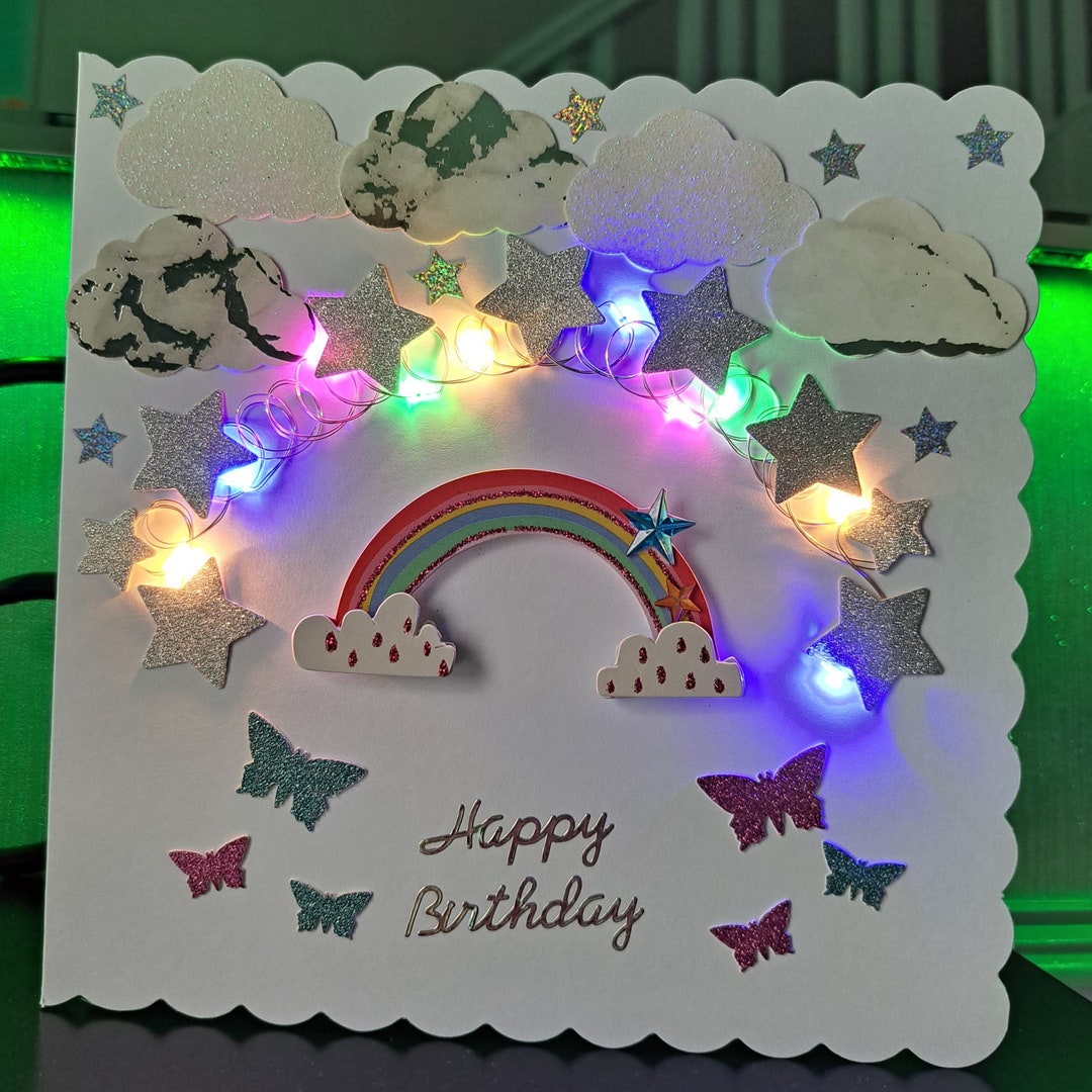 Light up cards light up rainbow card personalised cards led cards kids ...