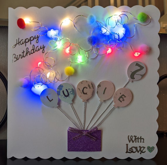 Personalised Led Card Light up Card With Name and Age Added to Etsy UK