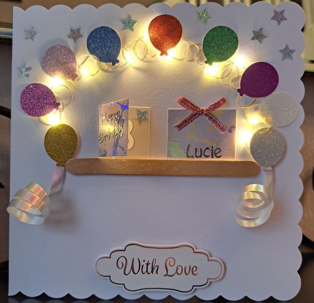 Stunning Led Light up Happy Birthday Card, Personalised Boxed Cards