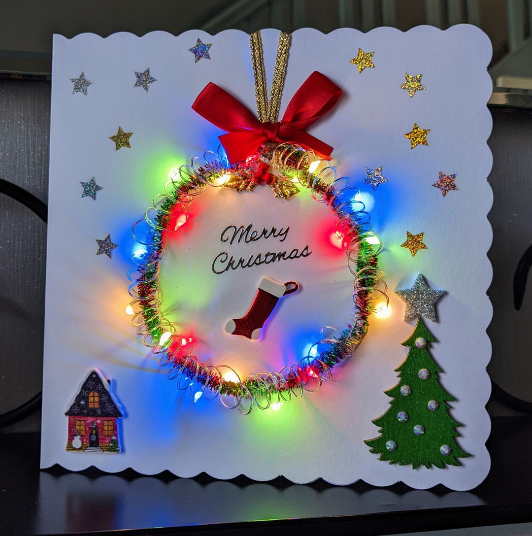 Light up Cards Led Christmas Cards Light up Christmas Wreath Etsy UK
