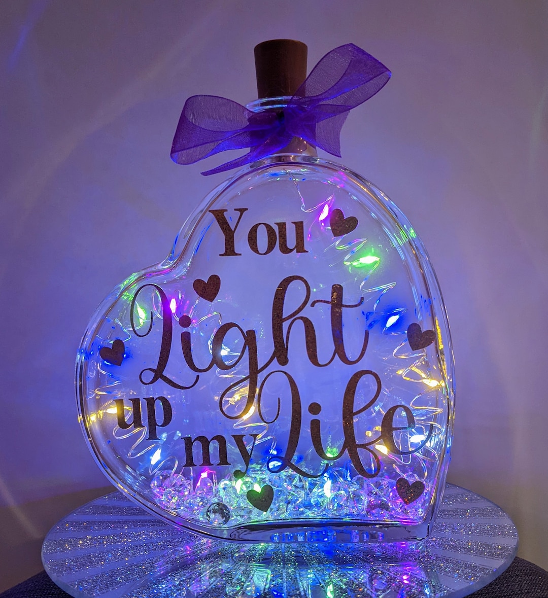 Beautiful Led Light up Glass Heart Bottle, You Light up My Life Gift